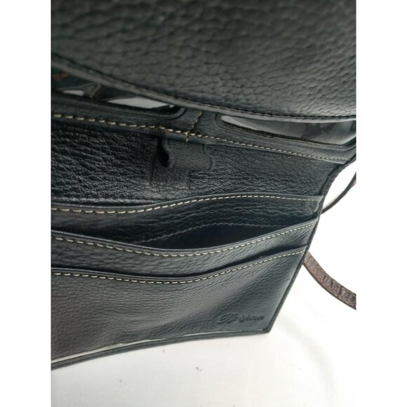 Vintage Black Brighton Leather Crossbody Bag With Brown Croc Embossed Flap & Adj - Picture 6 of 16
